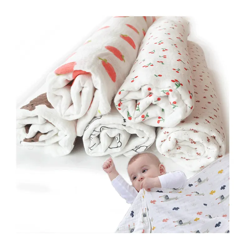 Großhandel Leinwand bindung Baumwolle Crinkle bedruckte Musselin Gaze Krepps toff für Baby kleidung