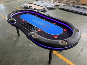 โต๊ะโป๊กเกอร์ทรงวงรีคุณภาพสูง 10 ที่นั่ง แบบเท็กซัสโฮลเอ็ม พร้อมแถบไฟ LED และที่วางแก้วสแตนเลส สำหรับคาสิโนในบ้าน - Product Image 5