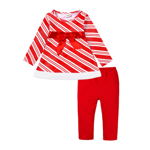 Completo Natalizio Rosso Stile Barretta di Cioccolato per Ragazze 2025, Set 2 Pezzi con Top a Maniche Lunghe e Pantaloni - Product Image 1