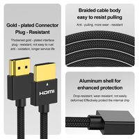 Câble HDMI 2.1 ultra-fin 8K A221-3 durable, plaqué or, gaine en PVC, pour diffusion vidéo, jeux, moniteur HDMI, haut-parleur