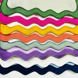 Hot Selling Color Block Organic Fabric Double Scalloped Embroidered Edge <b>Table</b> <b>Cloth</b> <b>Linen</b> Napkin Placemat for Hotel Wedding - Product Image 5