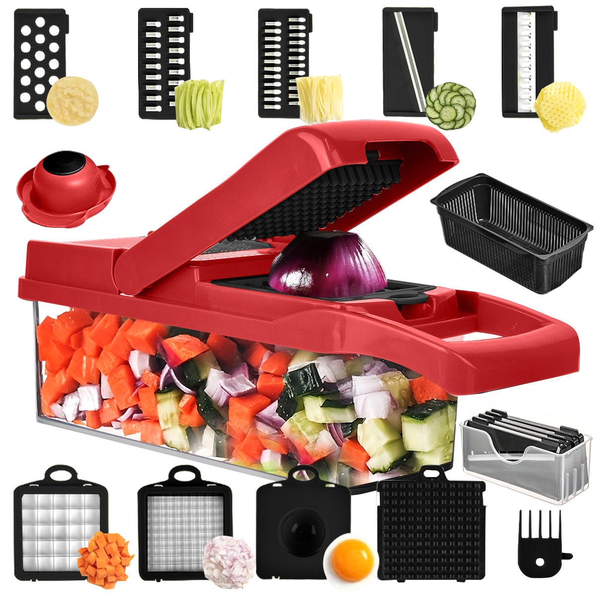 -Red and black diced set of 15 pieces