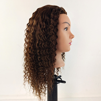 Tête de mannequin professionnelle de 16 pouces en cheveux humains bruns à 100 %, pour coiffure féminine, avec cheveux bouclés et ondulés, pour la formation en cosmétologie et la pratique.