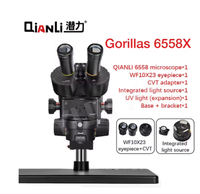 QIANLI 6558X Gorilla Industrial Trinocular Microscope 6.5X-58X Zoom Electron Microscope for Mobile Phones PCB Repair Tools Set