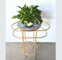 Console de salon multifonctionnelle Support pour plantes à 2 niveaux Banc pour pots de fleurs en laiton satiné Étagère pour plantes en or de luxe Étagère étanche à l'eau
