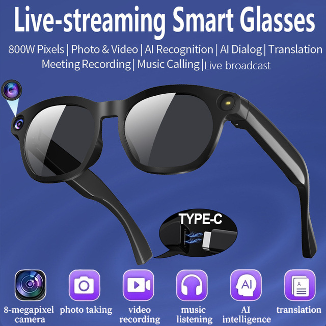 2026 New Style CY03 Smart Glasses 800W Pixel HD Photo Video for Call Translation AI Touch Button Control Type-C Small MOQ Custom