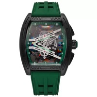 Montre Homme Quartz Tonneau Squelette avec Bracelet en Silicone, Cadran Creux, Forme Baril, Montres Quartz OEM en Gros