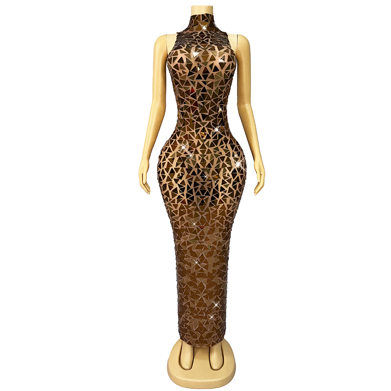 Golden Net Dress - Elegant Beaded Evening Gown 2025