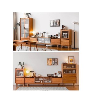 Mueble de TV Minimalista de Madera Sólida Color Madera Cerezo, Mueble de Almacenamiento para Sala de Estar - Product Image 5