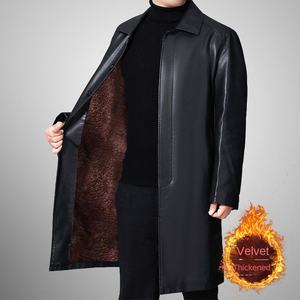 Chaquetas de cuero para hombre Abrigo largo de cuero con solapa para hombre Abrigo de cuero grueso por encima de la rodilla Chaquetas para hombre - Product Image 6