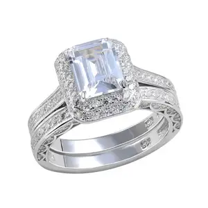Gemstone Jóias 925 Sterling Silver Emerald Cut Sapphire Anel De Casamento De Prata para Os Homens