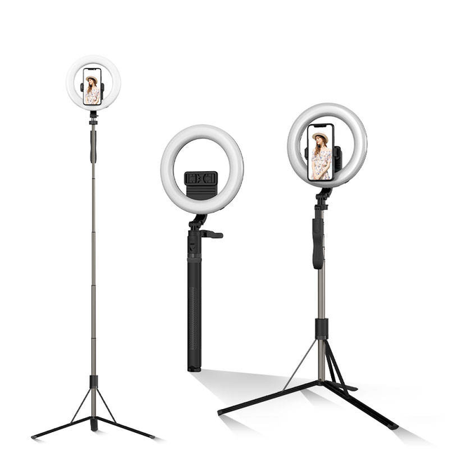 L06 1.6m Telescopic Foldable Lightweight Rotatable Selfie Stick Tripod 8-inch Ring Light Adjustable Lighting Floor Standing