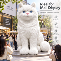 Statue de chat géante floquée en fibre de verre, sculpture de chat blanc à fourrure, personnalisable, prête à être expédiée pour la décoration de centres commerciaux, hôtels et boutiques