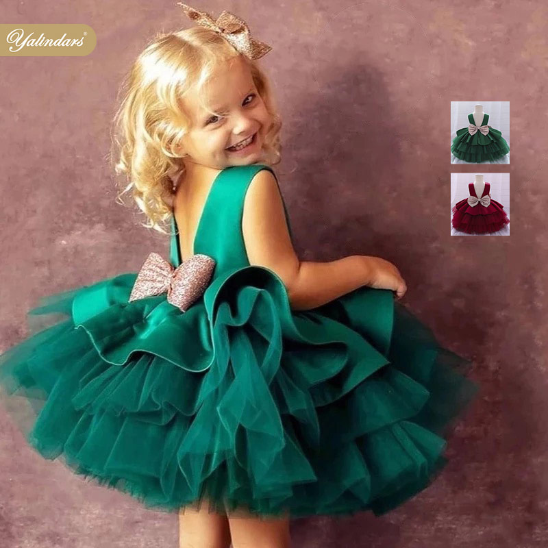 Yalindars RTS 9 видов цветов красивое многослойное платье принцессы для малышей платье с пайетками и бантом V-образным вырезом на спине платье для дня рождения девочки
