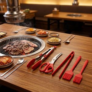 ชุดอุปกรณ์ทำบาร์บีคิวเกาหลี สเตนเลสสตีล ที่กดเบอร์เกอร์ ด้ามจับพลาสติก เป็นมิตรกับสิ่งแวดล้อม อเนกประสงค์ สำหรับตั้งแคมป์กลางแจ้ง - Product Image 3
