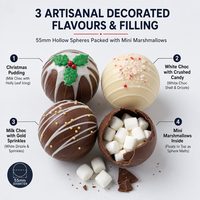 Coffret Cadeau de Noël 3 Bombes Chocolat Chaud Guimauves et Billes de Cacao Fondantes – Confiserie Festive Nouveauté