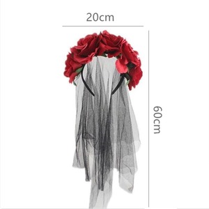 Direct usine : Bandeau-couronne d'Halloween, Accessoires capillaires pour déguisement de sorcière sombre, Voile à fleurs de rose, Boucle de tête pour le Jour des Morts - Product Image 2