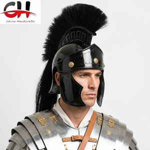 CH ROMAN Indian Medieval Centurion Armor Helmet Black Plume Vintage Handmade Metal Polished Still Life Home Wedding Christmas - Product Image 1