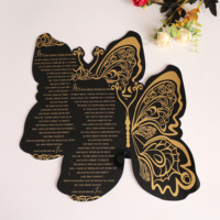 Invitación de boda personalizada acrílica con espejo negro en forma de mariposa de lujo Tarjeta de menú de agradecimiento con lámina de oro