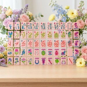 Lucky Line Luxury Asian Shell Pink Acrylic Durable Folding Legs 4 Players Oriental Fortune Pattern American Mahjong Set Tiles - Product Image 1