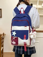 Sac à dos étudiant OEM/ODM style crème color-block avec fermeture éclair, polyvalent, tendance japonaise, mignon, pour femme, pour ordinateur portable, motif dessin animé