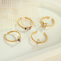 Ensemble de bagues en zircon marquise coloré plaqué or avec motif papillon pour femmes, bijoux de mode en acier inoxydable, vente en gros