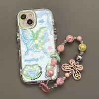Étui de téléphone portable avec motif de papillon rose, protection 360° pour 16 Pro pour 15 Pro Max