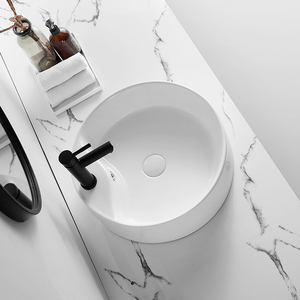 Évier de salle de bain en céramique, portable, luxueux, rond, artistique, fait sur mesure - Product Image 3