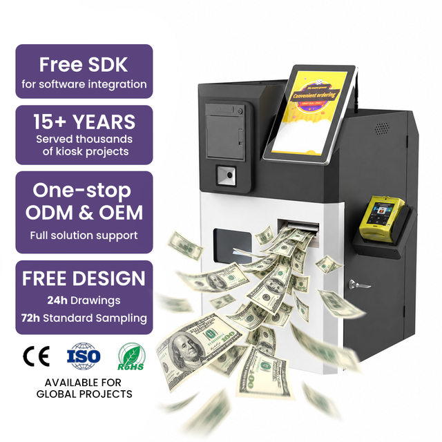 Customized Self Service Payment Kiosk 10.1 Inch Custom Logo Banknote Coin Acceptor Credit Card QR Code Reader Cashier Machine