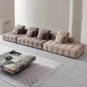 Motumasa Sofa kulit datar besar gaya minimalis Lawrence untuk ruang tamu mewah bagian beludru dengan sarung Linen