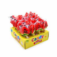 Bonbons durs de sucette de forme de pastèque de saveurs de fruit doux d'OEM