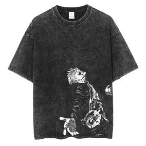 <span class=keywords><strong>T</strong></span>-Shirt Nera con Stampa <span class=keywords><strong>Anime</strong></span> Streetwear per Uomo, Maglietta Vintage Manga Harajuku con Grafica Gojo, Oversize con Effetto Acid Wash - Product Image 4