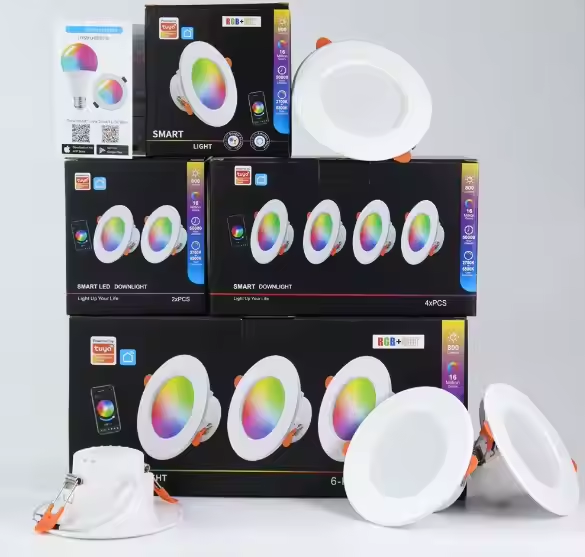 6-Inch Aluminum DC LED Recessed Downlight Smart RGB 2700K 6500K Remote Control CRI 80 90 Lm/W Dimmable
