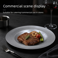 Assiette en acier inoxydable épaissie de style japonais rétro, finition vieillie, écologique, durable, pour steak, dessert, dîner, hôtels