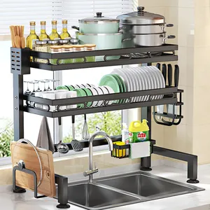 Escurridor de platos extensible, estante con soporte de utensilios y juego colgante de tazas, estante de cocina ajustable