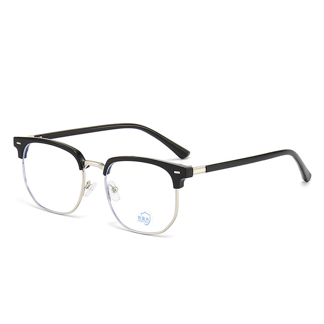 Trendy Retro Eyeglasses for Men Diamond-Shaped Frame Half Frame Anti-Blue Light Non-Prescription Glasses Fashionable Read