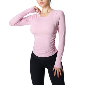 Women Long Sleeve Yoga Top Crew Neck Slim Fit Breathable Quick Dry Four Way Stretch Fitness Wear - Product Image 1
