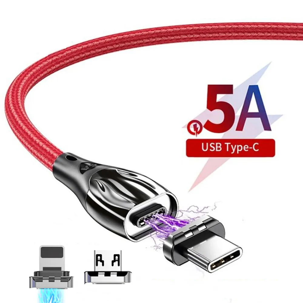 Cable Usb de nailon trenzado magnético tipo C 5A, Cable de datos de carga rápida para teléfono móvil