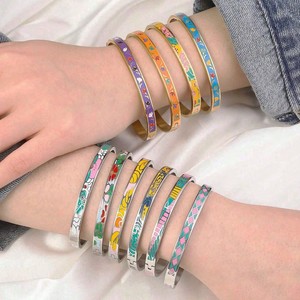 Bracciale a Polsino Aperto con Stampa Artistica Boho in Smalto Colorato Personalizzato, Impermeabile in Acciaio Inossidabile, Gioielli Impilabili a Molla per <span class=keywords><strong>Donna</strong></span> - Product Image 1