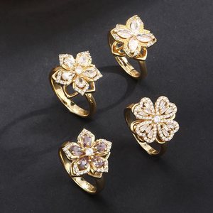 도매 로맨틱 유니섹스 회전 꽃 나비 패션 쥬얼리 반지 여성 불안 완화 피젯 스피닝 링 - Product Image 1