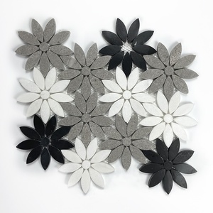 Light Luxury Backsplash Wall Decoration Carrara White Daisy Flower <strong>Pattern</strong> Waterjet Marble Stone <strong>Mosaic</strong> Tiles - Product Image 2