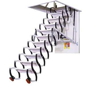 Складная телескопическая лестница из углеродистой стали, грузоподъемность 300 кг, высота раскладывания 3,8 м, 10-12 ступеней, для использования на чердаке - Product Image 2