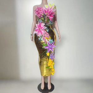 Novance Y5552 Productos <span class=keywords><strong>de</strong></span> Moda, Conjunto <span class=keywords><strong>de</strong></span> Dos Piezas Elegante, Vestidos Florales para Fiesta, Trajes <span class=keywords><strong>de</strong></span> Escenario Dorados sin Tirantes para Cantantes - Product Image 5