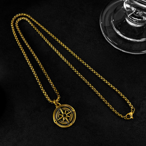 Personality Hip Hop Style Men Women Waterproof Lucky Compass 18K Gold Plated Stainless Steel <strong>Coin</strong> Pendant <strong>Necklace</strong> Fashion Gift - Product Image 2