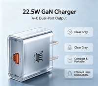 22.5W GaN Wall Charger USB-C USB-A Dual Port PD QC Pengisi Daya Cepat Adaptor Daya untuk Ponsel Tablet OEM Grosir