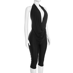 Viviblook C26JP311 Mono casual ajustado sin mangas con cuello halter y espalda descubierta de color liso para mujer, novedad de otoño - Product Image 5