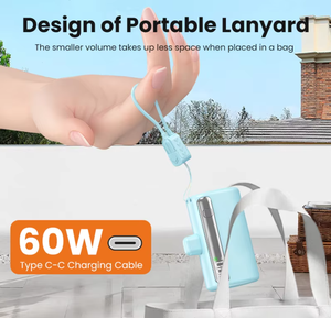 Mini banco de energía portátil de 10000mAh con batería de polímero de litio de carga rápida Interfaz tipo C 2 en 1 Incluye cordón y soporte - Product Image 3