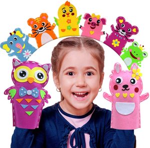 Kit de marionnettes à main en feutre pour enfants, animaux, pour fêtes d'histoires préscolaires, kit de couture et de loisirs créatifs DIY - Product Image 1