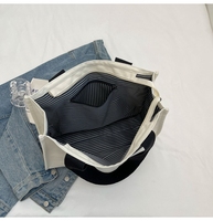 Tas Tote Kanvas Katun Custom Desain Fashion, Tas Selempang Pegangan Lebar Besar, Tas Belanja Desain Huruf dengan Kantong Penyimpanan di Dalam