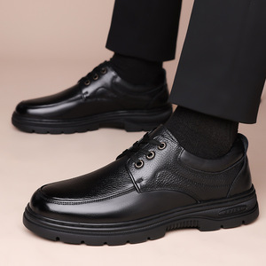 Chaussures décontractées en cuir véritable pour hommes, bout rond, doublure en peluche, semelle extérieure en caoutchouc, chaudes, antidérapantes, pour l'automne - Product Image 3